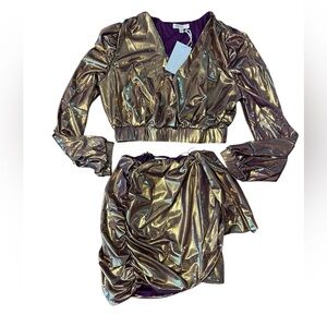 Rosevelvet Gold Metallic Two-Piece Skirt Set Sz M NWT